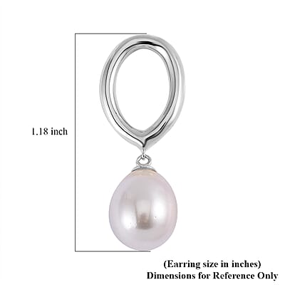 White Shell Pearl Drop Earrings in Rhodium Over Sterling Silver
