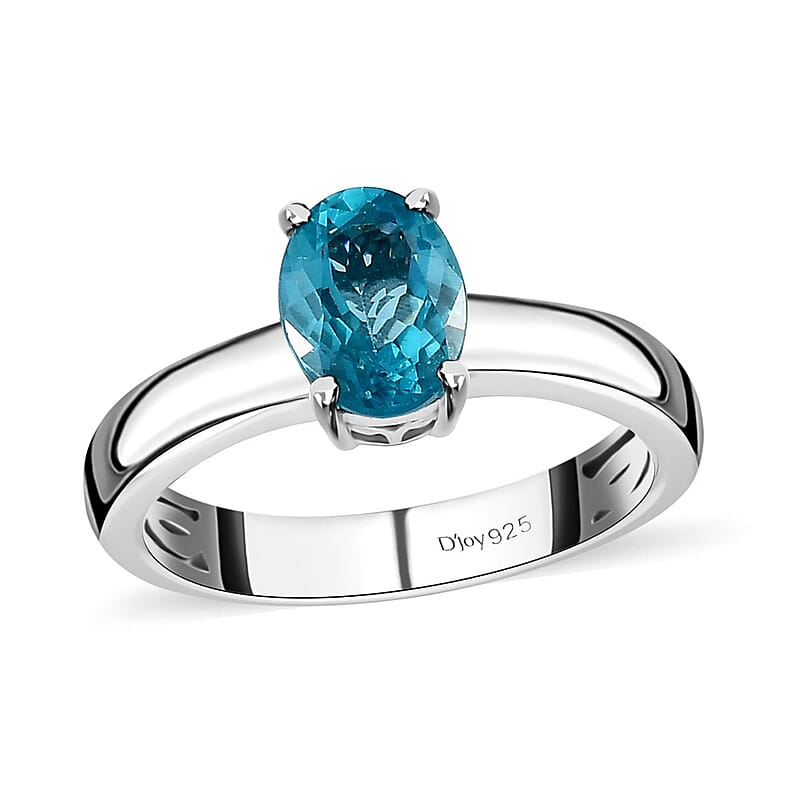Premium Madagascar Paraiba Apatite Solitaire Ring in Platinum Over Sterling Silver (Size 10.0) 1.40 ctw