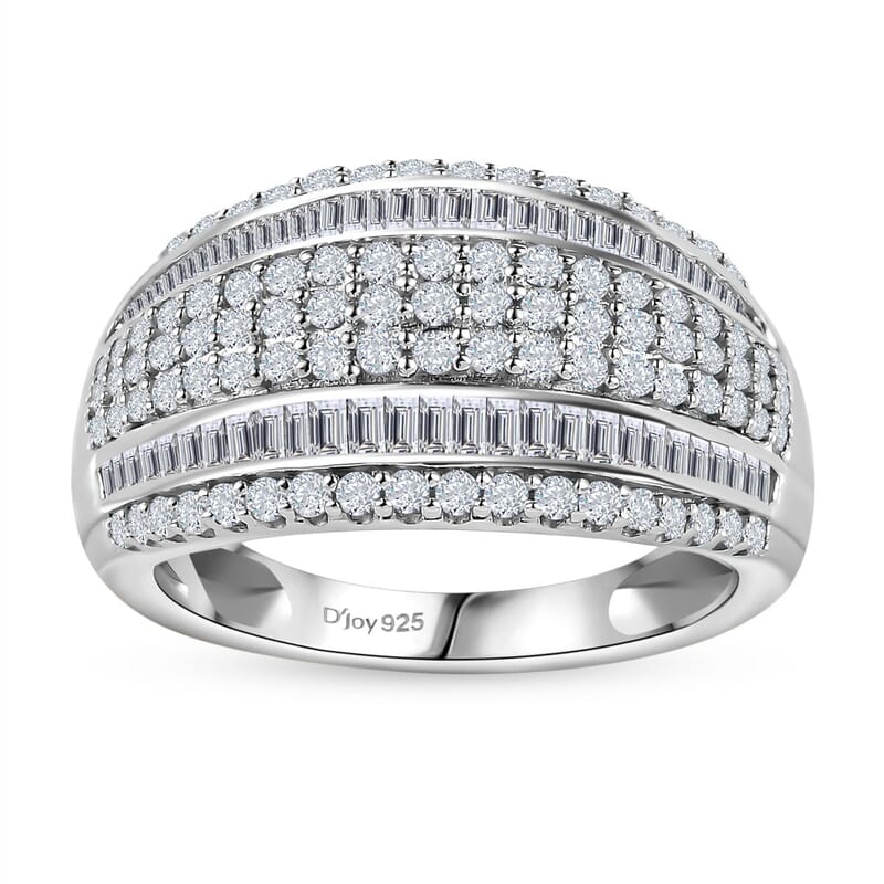 Diamond Multi Row Ring in Platinum Over Sterling Silver (Size 10.0) 1.00 ctw