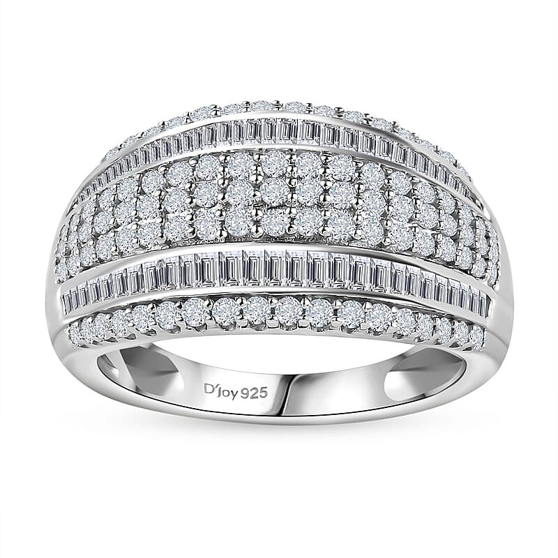 Diamond Multi Row Ring in Platinum Over Sterling Silver (Size 10.0) 1.00 ctw