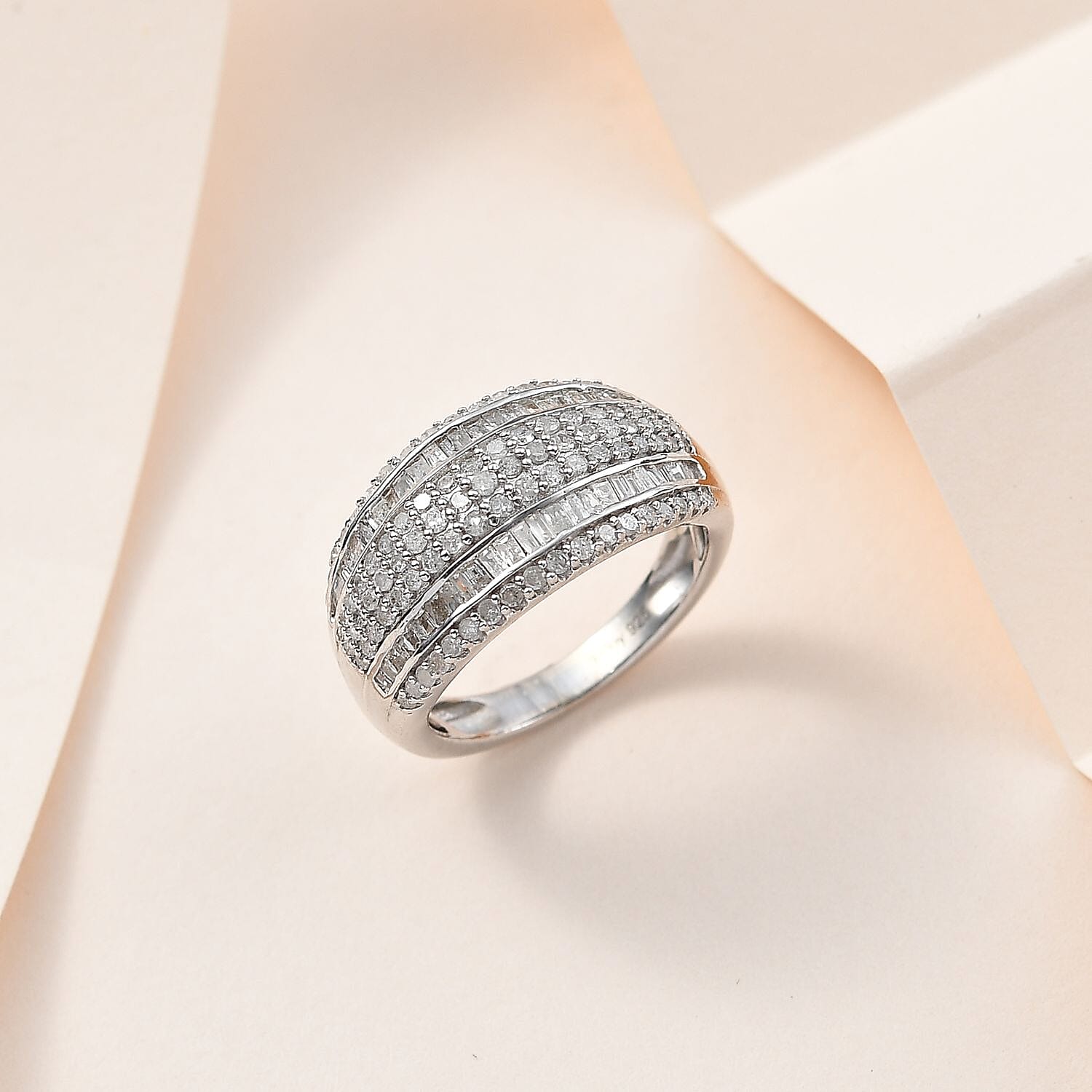 Diamond Multi Row Ring in Platinum Over Sterling Silver (Size 10.0) 1.00 ctw