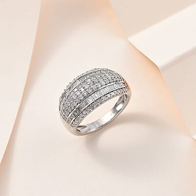 Diamond Multi Row Ring in Platinum Over Sterling Silver (Size 10.0) 1.00 ctw