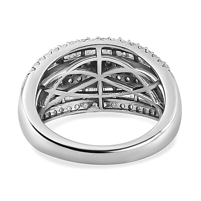 Diamond Multi Row Ring in Platinum Over Sterling Silver (Size 10.0) 1.00 ctw