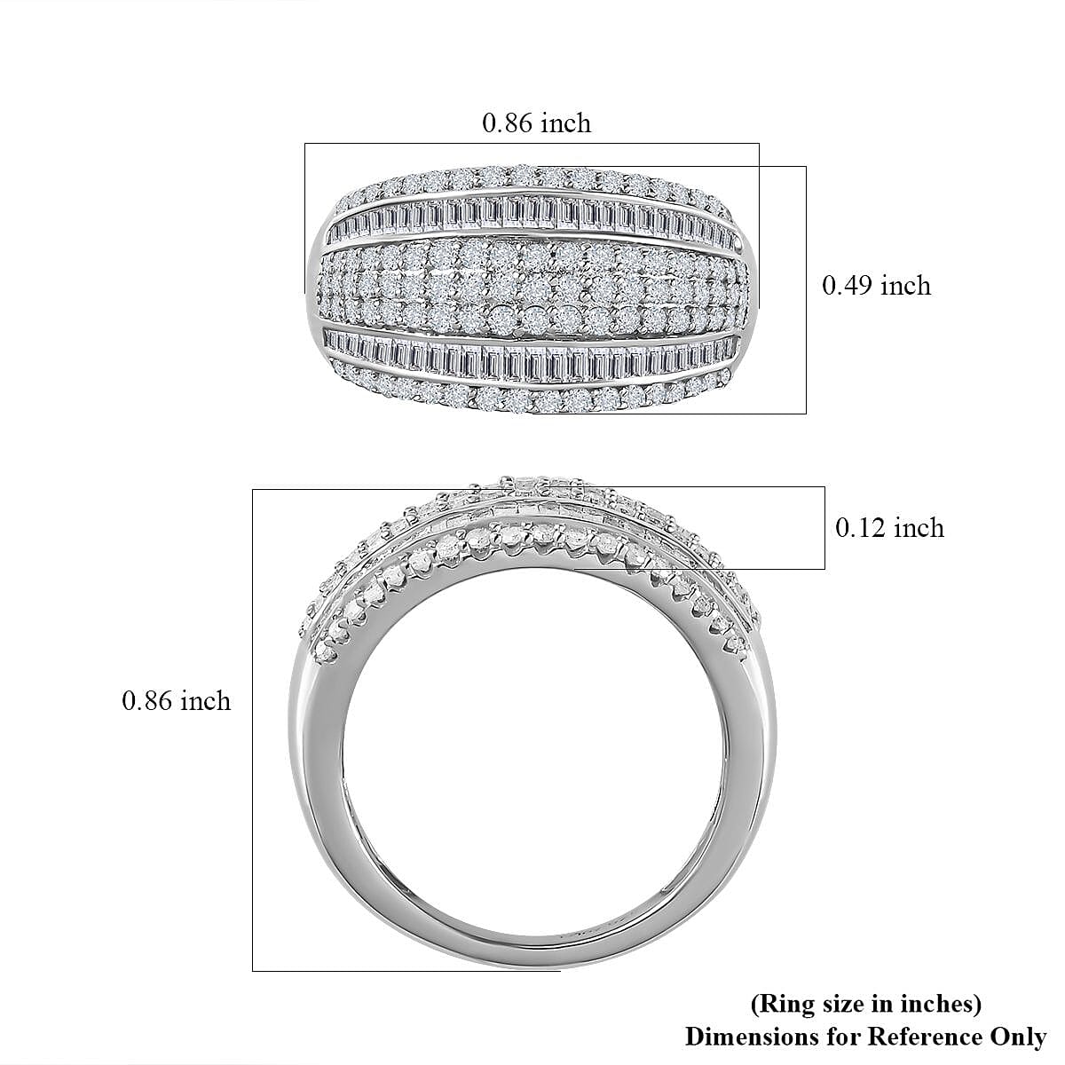 Diamond Multi Row Ring in Platinum Over Sterling Silver (Size 10.0) 1.00 ctw