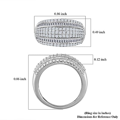 Diamond Multi Row Ring in Platinum Over Sterling Silver (Size 10.0) 1.00 ctw