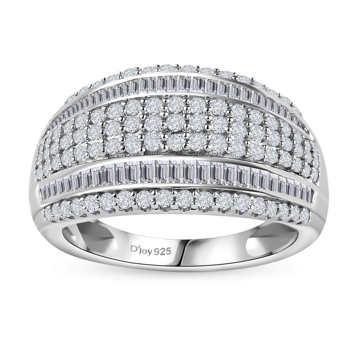 Diamond Multi Row Ring in Platinum Over Sterling Silver (Size 7.0) 1.00 ctw image number 0