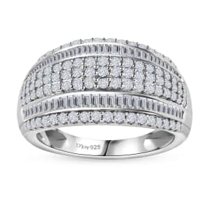Diamond Multi Row Ring in Platinum Over Sterling Silver (Size 7.0) 1.00 ctw