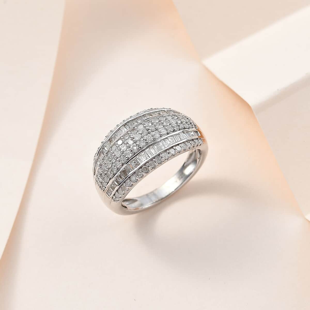 Diamond Multi Row Ring in Platinum Over Sterling Silver (Size 7.0) 1.00 ctw image number 1