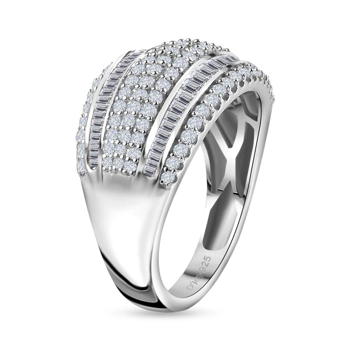Diamond Multi Row Ring in Platinum Over Sterling Silver (Size 7.0) 1.00 ctw image number 3