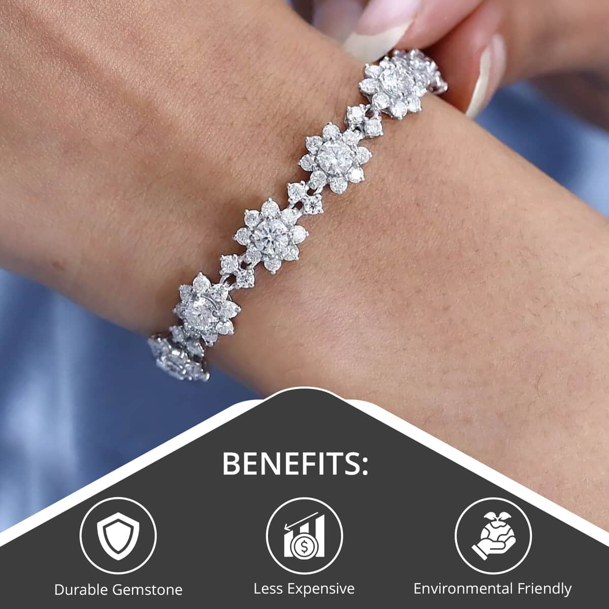 Moissanite Floral Bracelet in Platinum Over Sterling Silver (6.50 In) 10.60 ctw image number 3