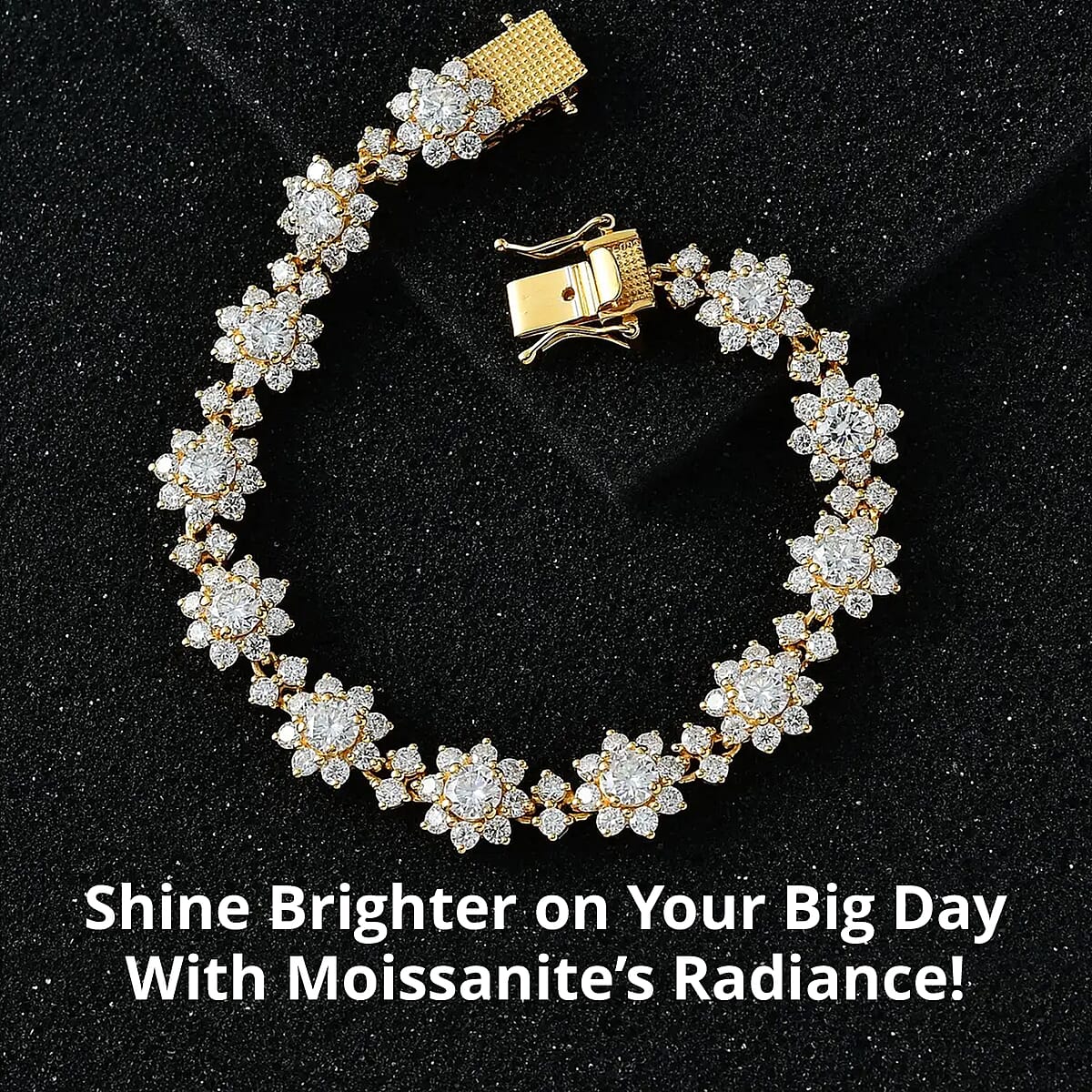 Doorbuster D'Joy Moissanite Floral Bracelet in 18K Vermeil Yellow Gold Over Sterling Silver, Moissanite Jewelry, Birthday Anniversary Gift For Her (6.50 In) 10.60 ctw image number 1