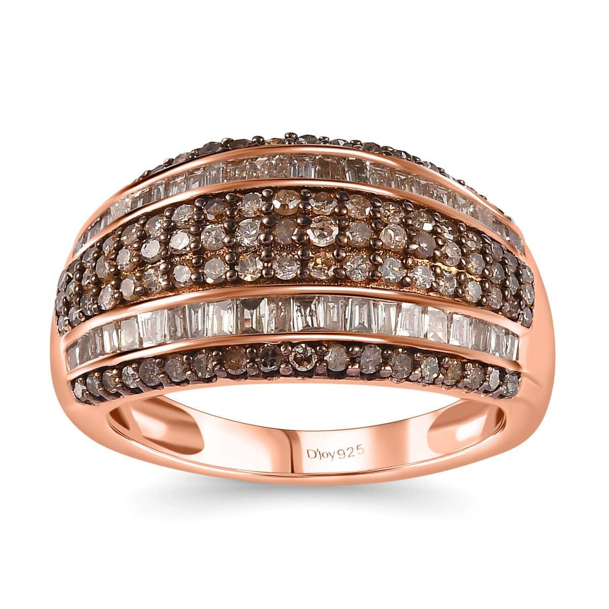 Natural Champagne Diamond Multi Row Ring in Vermeil Rose Gold Over Sterling Silver (Size 6.0) 1.00 ctw image number 0
