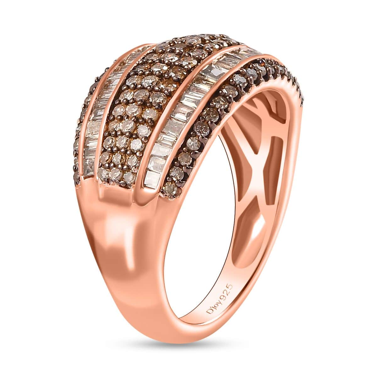 Natural Champagne Diamond Multi Row Ring in Vermeil Rose Gold Over Sterling Silver (Size 6.0) 1.00 ctw image number 3