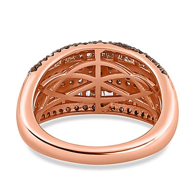 Natural Champagne Diamond Multi Row Ring in Vermeil Rose Gold Over Sterling Silver (Size 6.0) 1.00 ctw
