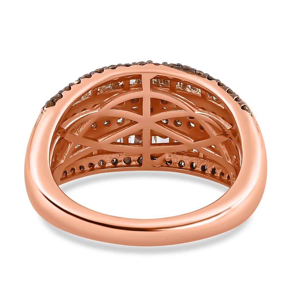 Natural Champagne Diamond Multi Row Ring in Vermeil Rose Gold Over Sterling Silver (Size 6.0) 1.00 ctw image number 4