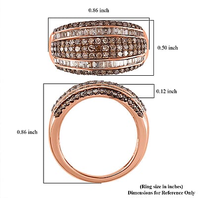 Natural Champagne Diamond Multi Row Ring in Vermeil Rose Gold Over Sterling Silver (Size 6.0) 1.00 ctw