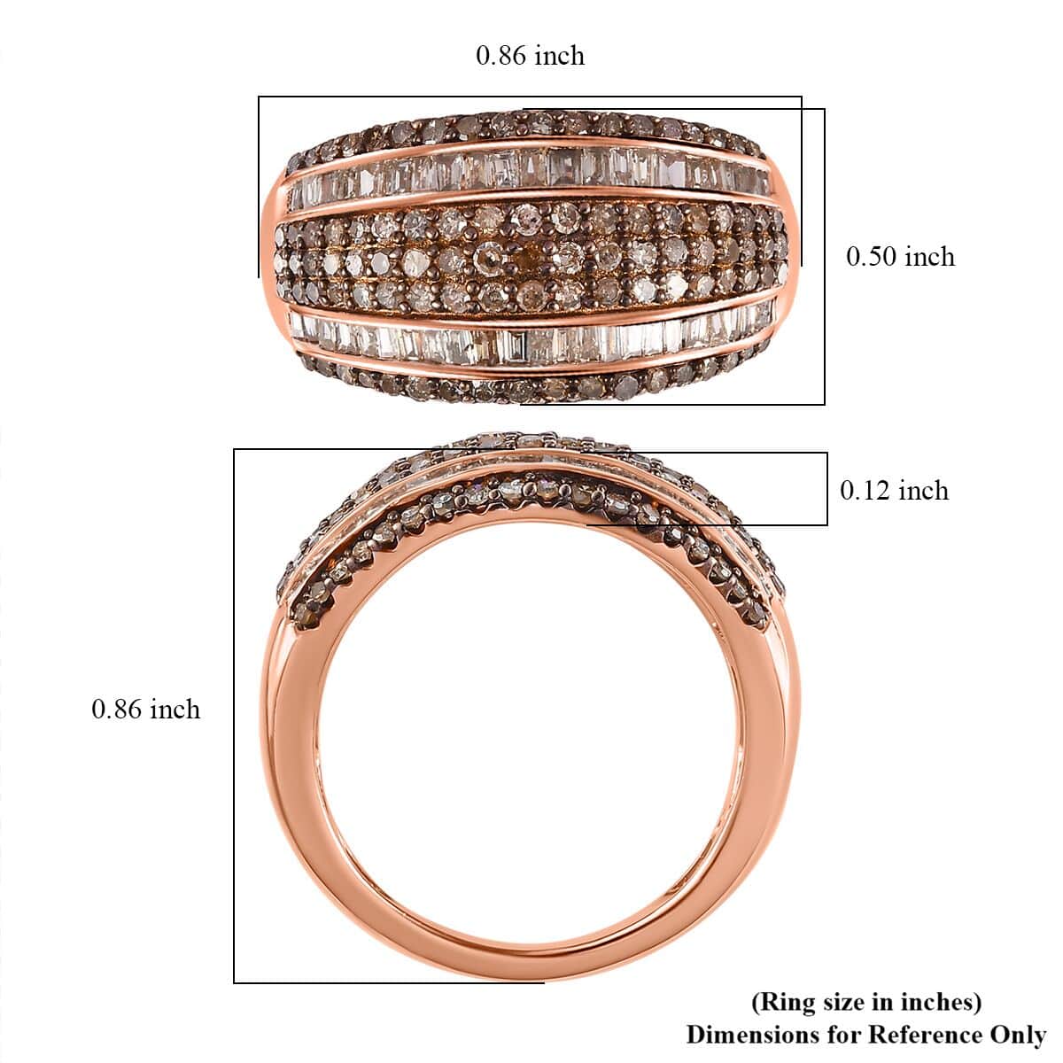 Natural Champagne Diamond Multi Row Ring in Vermeil Rose Gold Over Sterling Silver (Size 6.0) 1.00 ctw image number 5