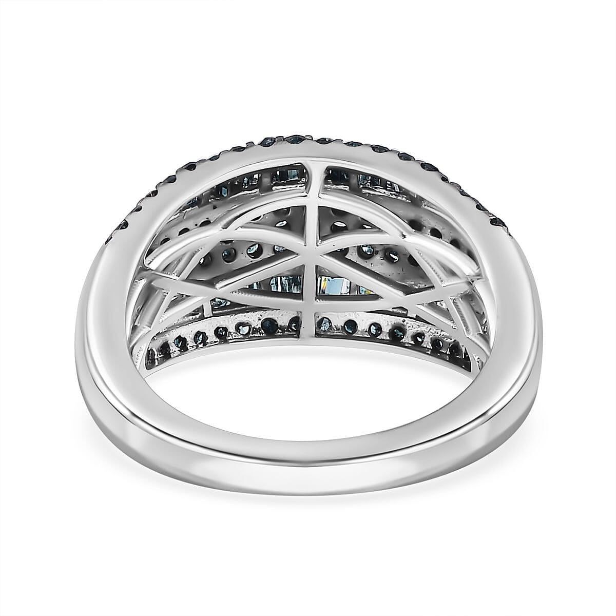 Blue Diamond Multi Row Ring in Platinum Over Sterling Silver (Size 7.0) 1.00 ctw image number 4
