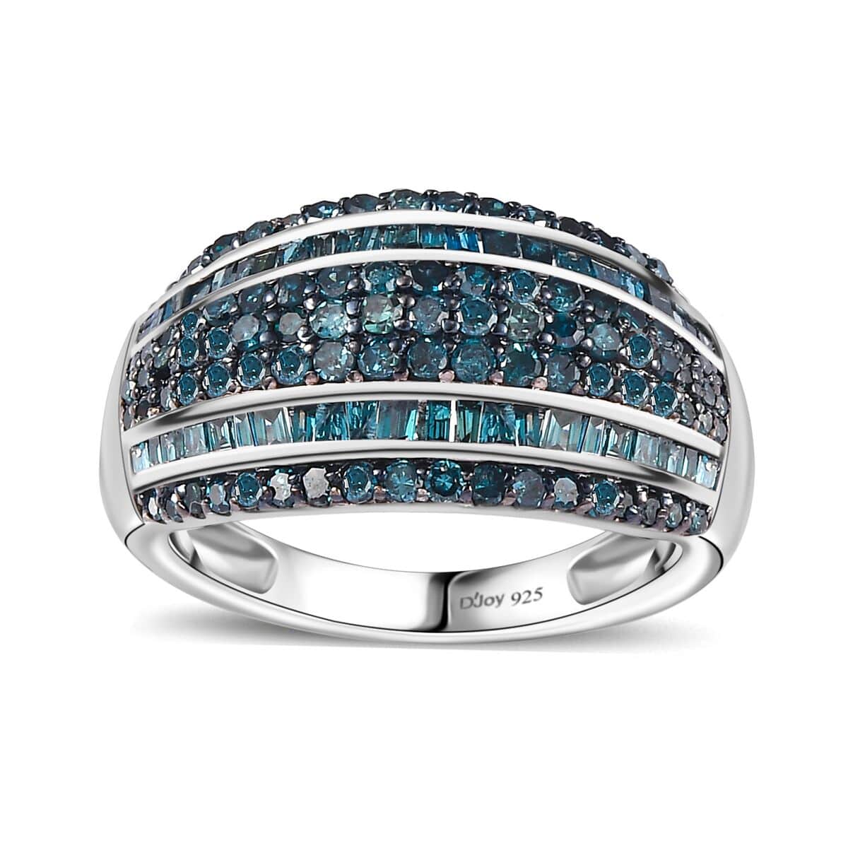 Blue Diamond Multi Row Ring in Platinum Over Sterling Silver (Size 8.0) 1.00 ctw image number 0