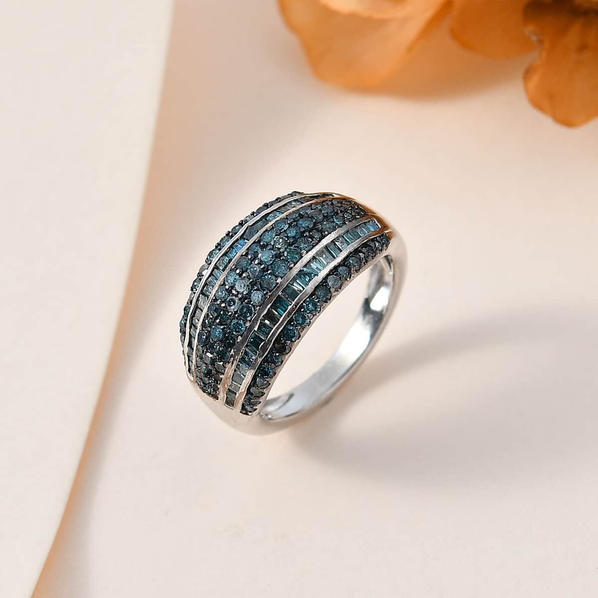 Blue Diamond Multi Row Ring in Platinum Over Sterling Silver (Size 8.0) 1.00 ctw image number 1