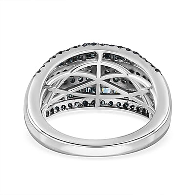 Blue Diamond Multi Row Ring in Platinum Over Sterling Silver (Size 8.0) 1.00 ctw