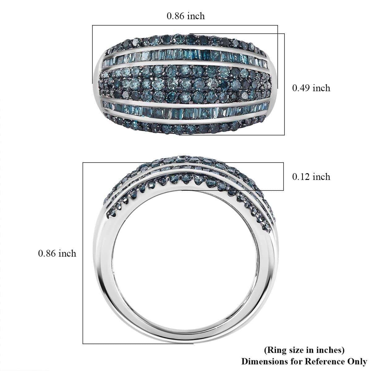 Blue Diamond Multi Row Ring in Platinum Over Sterling Silver (Size 8.0) 1.00 ctw image number 5