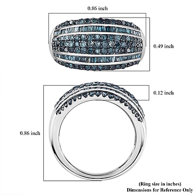Blue Diamond Multi Row Ring in Platinum Over Sterling Silver (Size 8.0) 1.00 ctw