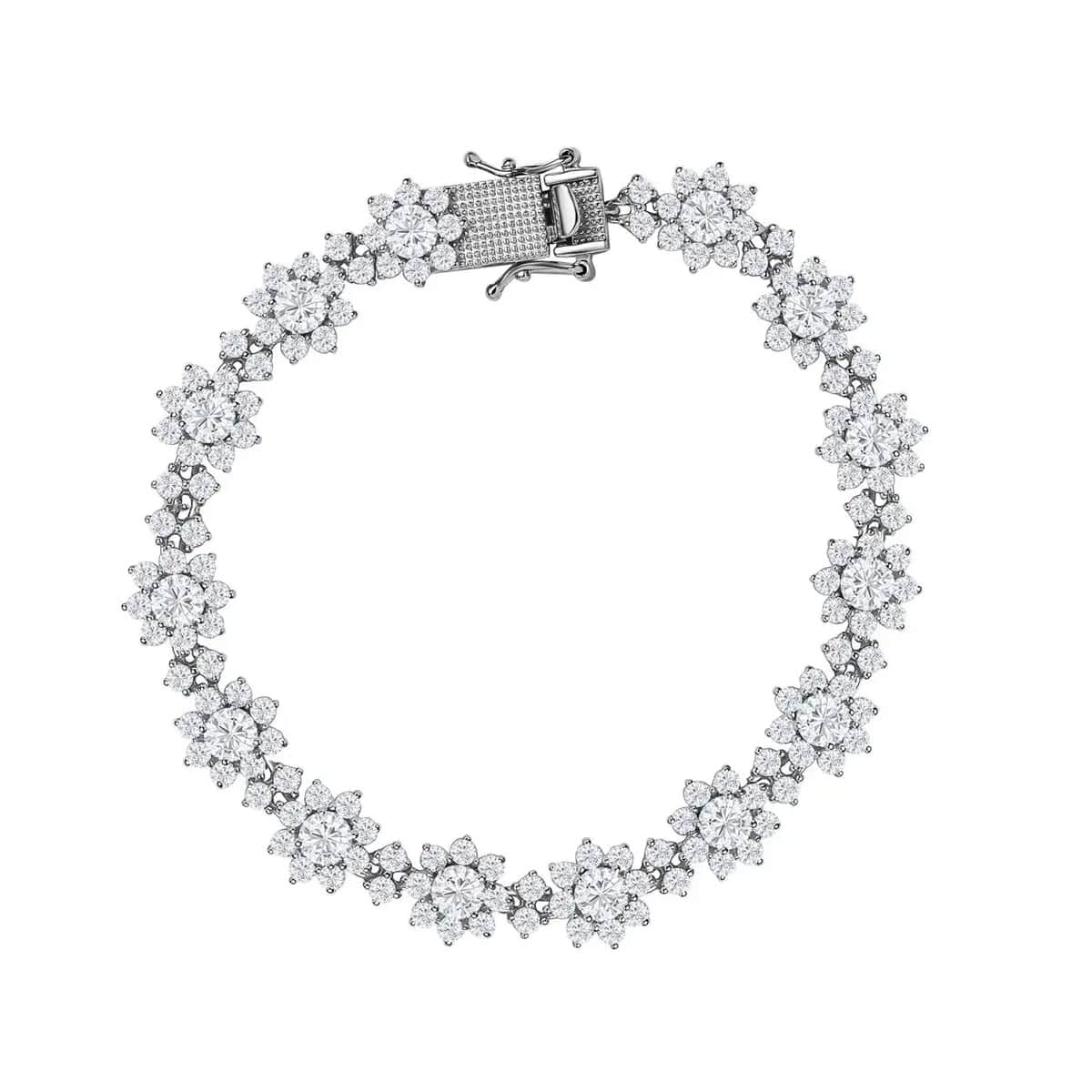 Moissanite Floral Bracelet in Platinum Over Sterling Silver, Moissanite Jewelry, Birthday Anniversary Gift For Her (7.25 In) 12.30 ctw image number 0