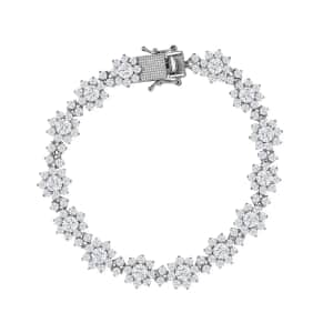 Moissanite Floral Bracelet in Platinum Over Sterling Silver, Moissanite Jewelry, Birthday Anniversary Gift For Her (7.25 In) 12.30 ctw