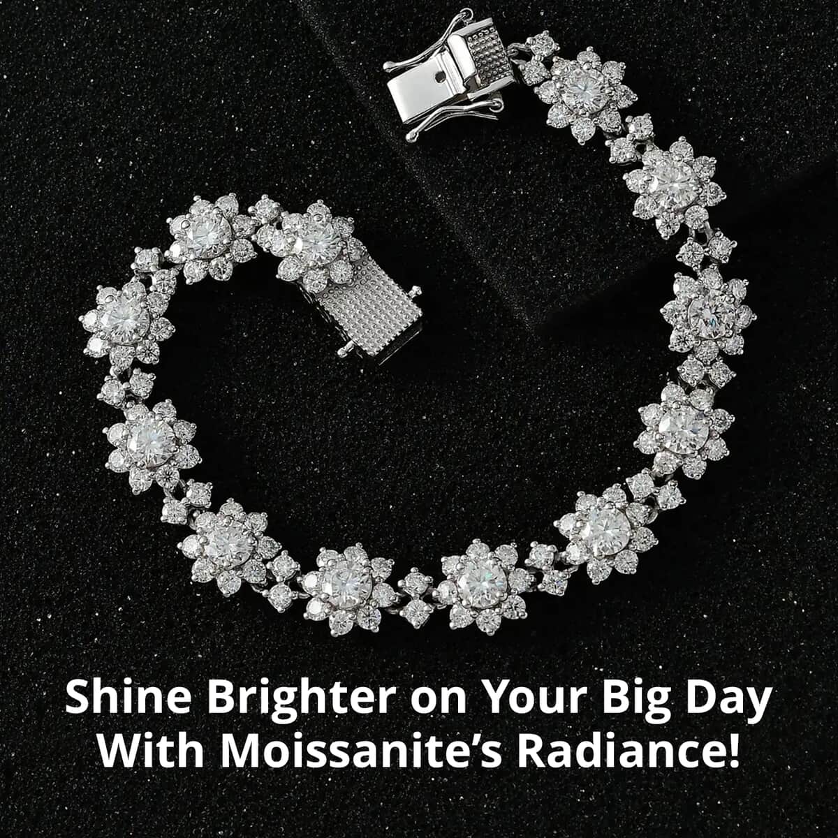 Moissanite Floral Bracelet in Platinum Over Sterling Silver, Moissanite Jewelry, Birthday Anniversary Gift For Her (7.25 In) 12.30 ctw image number 1
