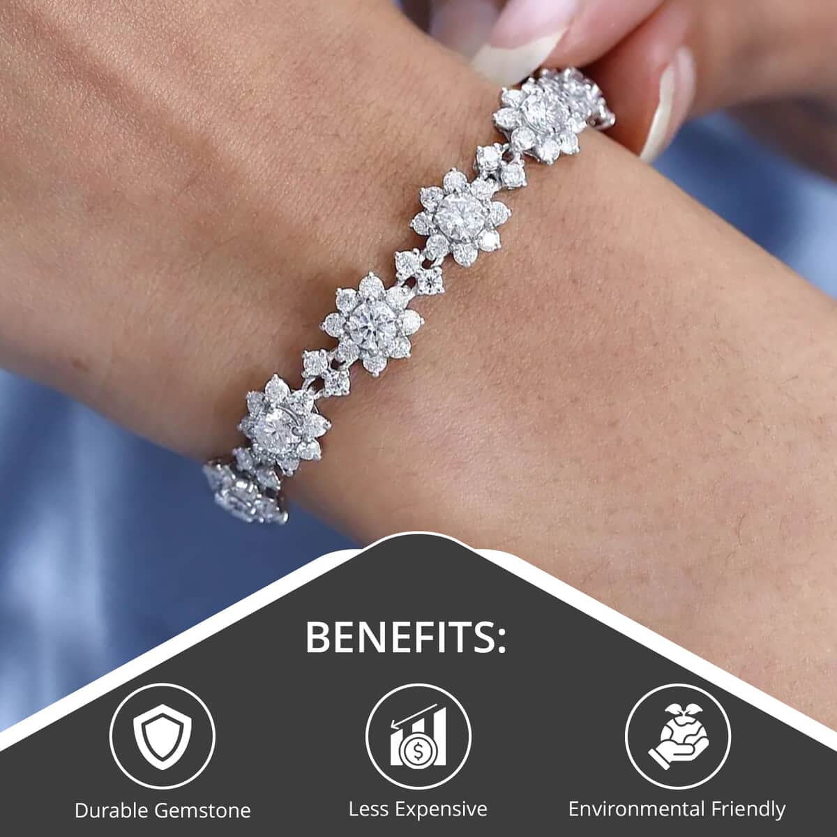 Moissanite Floral Bracelet in Platinum Over Sterling Silver, Moissanite Jewelry, Birthday Anniversary Gift For Her (7.25 In) 12.30 ctw image number 3