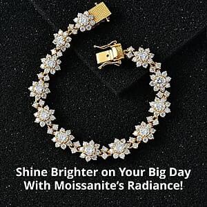  D'Joy Moissanite 12.30 ctw Floral Bracelet in 18K Vermeil Yellow Gold Over Sterling Silver (7.25 In)