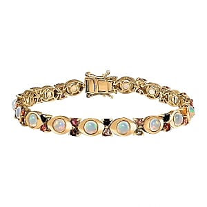 Ethiopian Welo Opal and Multi-Tourmaline 8.96 ctw Fancy Bracelet in Vermeil Yellow Gold Over Sterling Silver (7.5 In) (14.66 g)