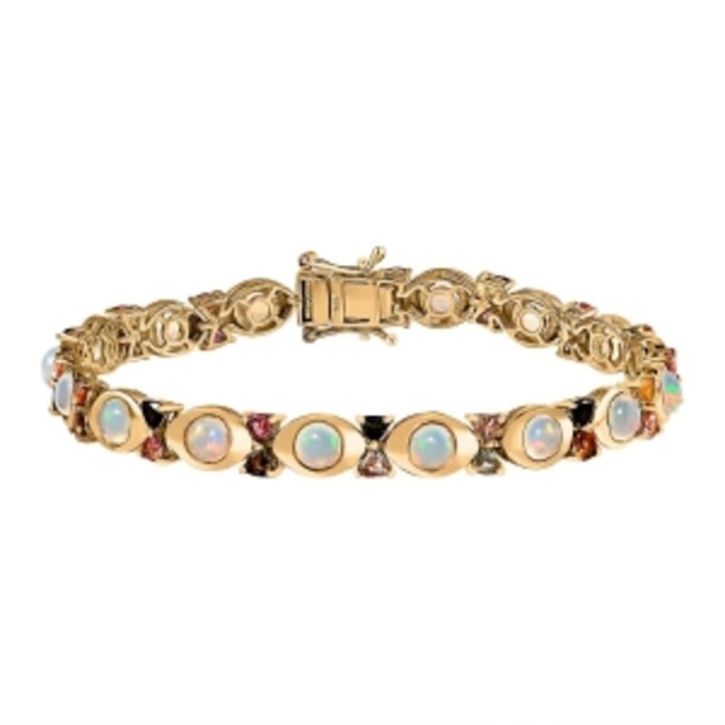 Ethiopian Welo Opal and Multi-Tourmaline 8.96 ctw Fancy Bracelet in Vermeil Yellow Gold Over Sterling Silver (7.5 In) (14.66 g)