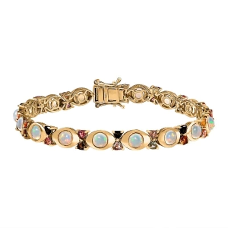 Ethiopian Welo Opal and Multi-Tourmaline 8.96 ctw Fancy Bracelet in Vermeil Yellow Gold Over Sterling Silver (7.5 In) (14.66 g)