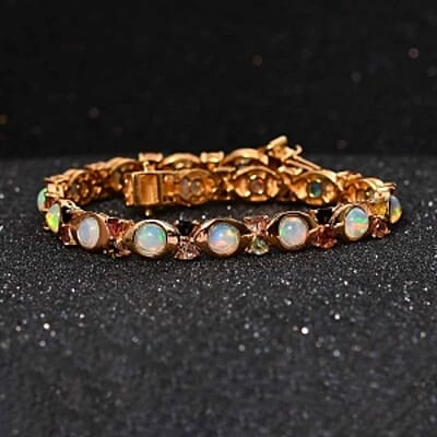 Ethiopian Welo Opal and Multi-Tourmaline 8.96 ctw Fancy Bracelet in Vermeil Yellow Gold Over Sterling Silver (7.5 In) (14.66 g)