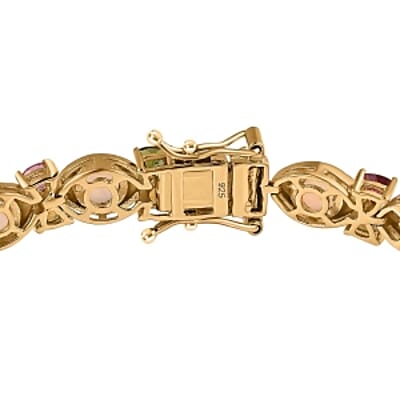 Ethiopian Welo Opal and Multi-Tourmaline 8.96 ctw Fancy Bracelet in Vermeil Yellow Gold Over Sterling Silver (7.5 In) (14.66 g)