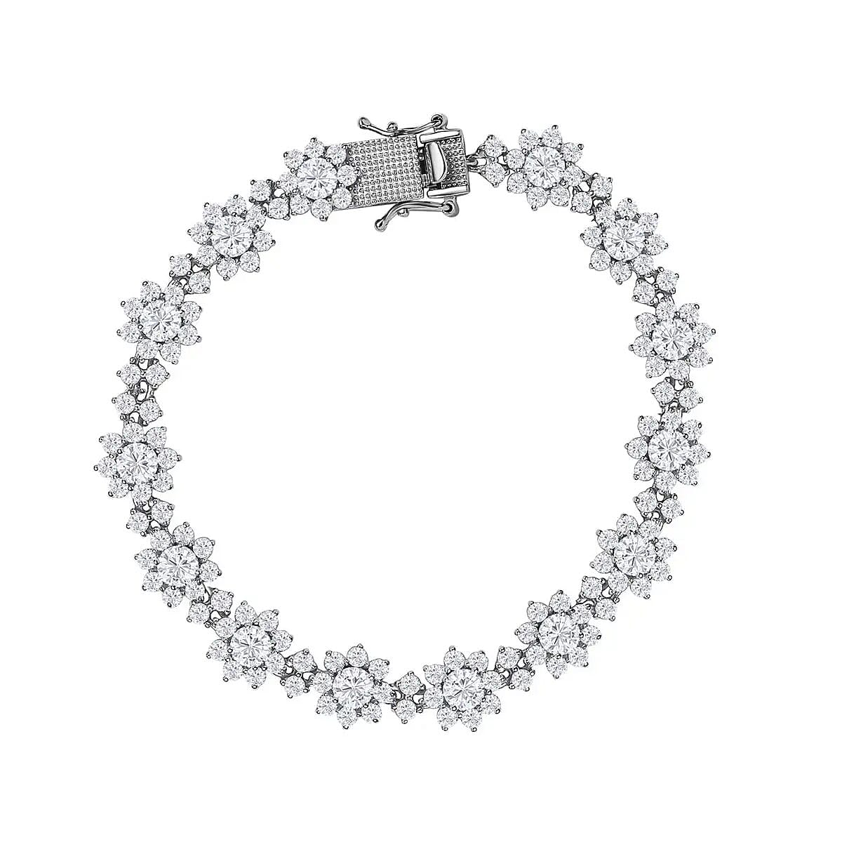  D'Joy Moissanite 13.35 ctw Floral Bracelet in Rhodium Over Sterling Silver, Moissanite Jewelry, Birthday Anniversary Gift For Her (8.00 In) image number 0