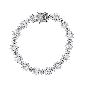  D'Joy Moissanite 13.35 ctw Floral Bracelet in Rhodium Over Sterling Silver, Moissanite Jewelry, Birthday Anniversary Gift For Her (8.00 In)
