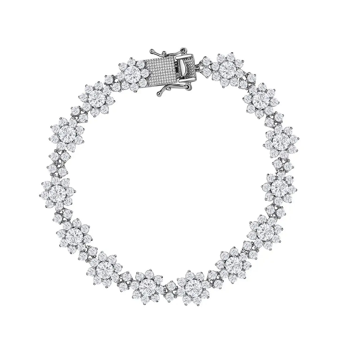 D'Joy Moissanite 12.60 ctw Floral Bracelet in Rhodium Over Sterling Silver (8.00 In)