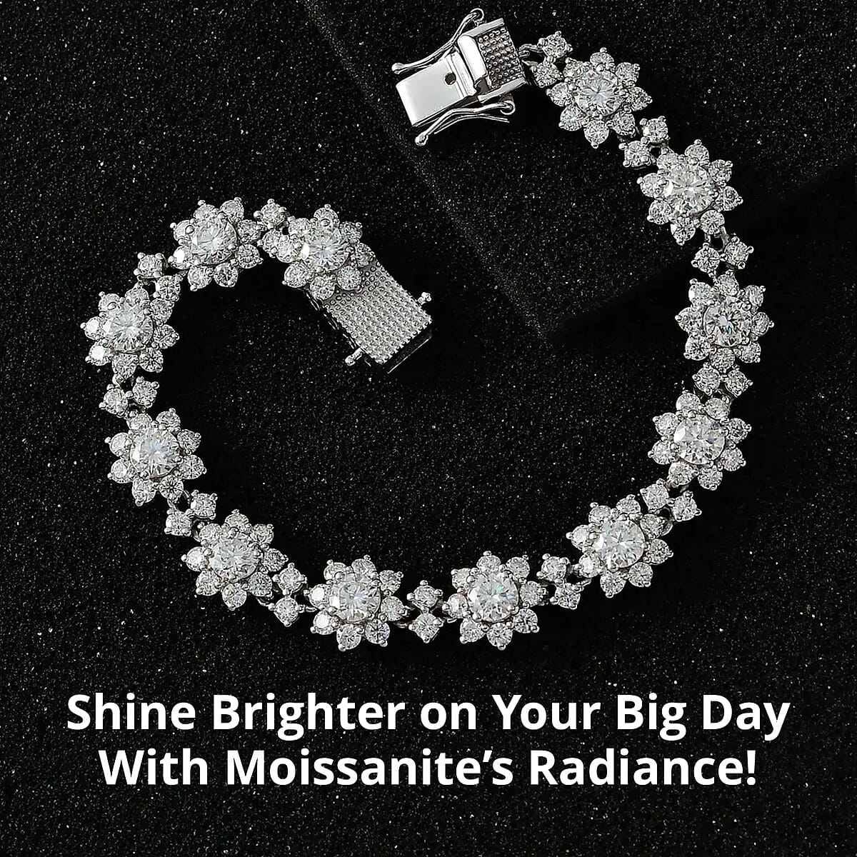  D'Joy Moissanite 13.35 ctw Floral Bracelet in Rhodium Over Sterling Silver, Moissanite Jewelry, Birthday Anniversary Gift For Her (8.00 In) image number 1