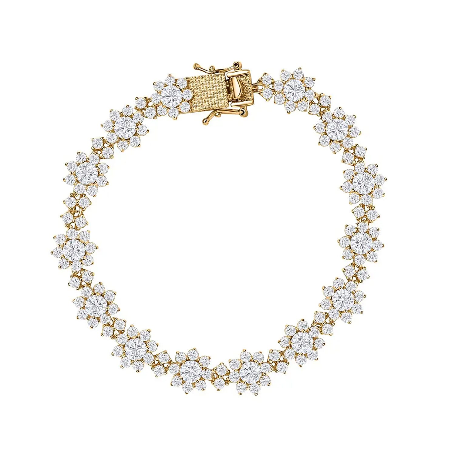 D'Joy Moissanite Floral Bracelet in 18K Vermeil Yellow Gold Over Sterling Silver, Moissanite Jewelry, Birthday Anniversary Gift