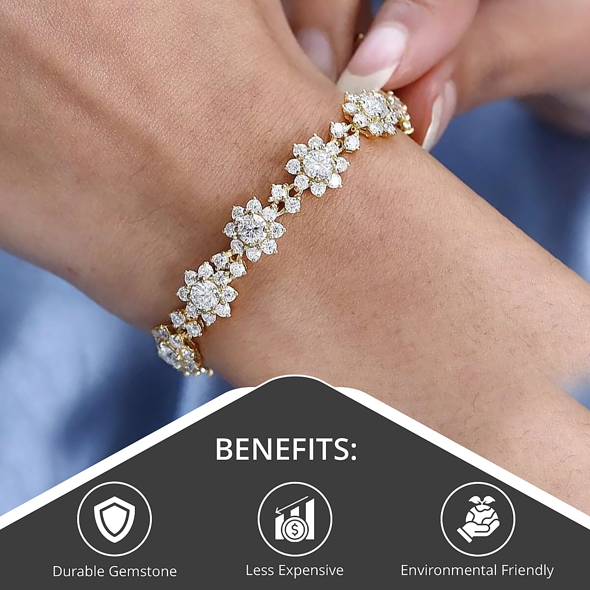  D'Joy Moissanite Floral Bracelet in 18K Vermeil Yellow Gold Over Sterling Silver, Moissanite Jewelry, Birthday Anniversary Gift For Her (8.00 In) 13.35 ctw image number 3