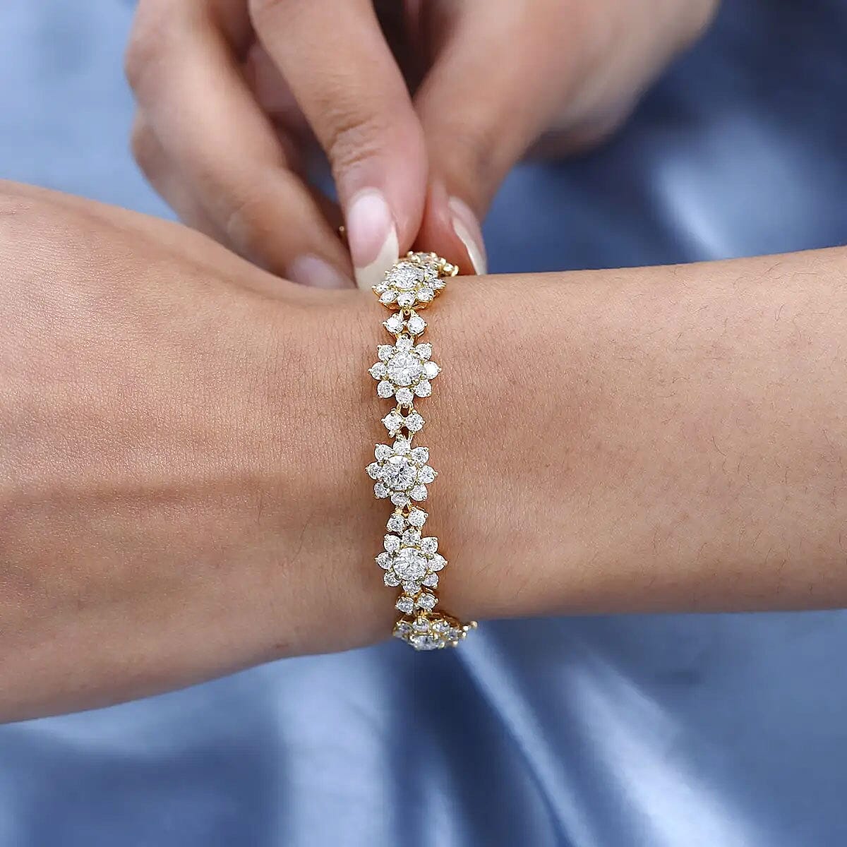  D'Joy Moissanite Floral Bracelet in 18K Vermeil Yellow Gold Over Sterling Silver, Moissanite Jewelry, Birthday Anniversary Gift For Her (8.00 In) 13.35 ctw image number 5