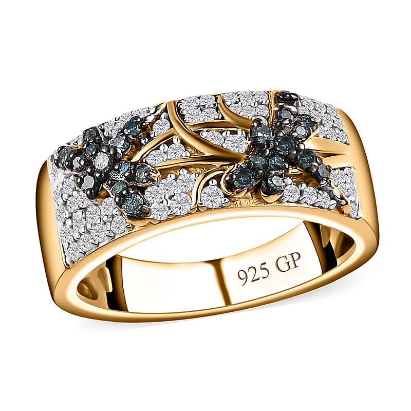 GP Trionfo Collection Blue and White Diamond Dragonfly Ring in Vermeil Yellow Gold Over Sterling Silver (Size 10.0) 0.50 ctw