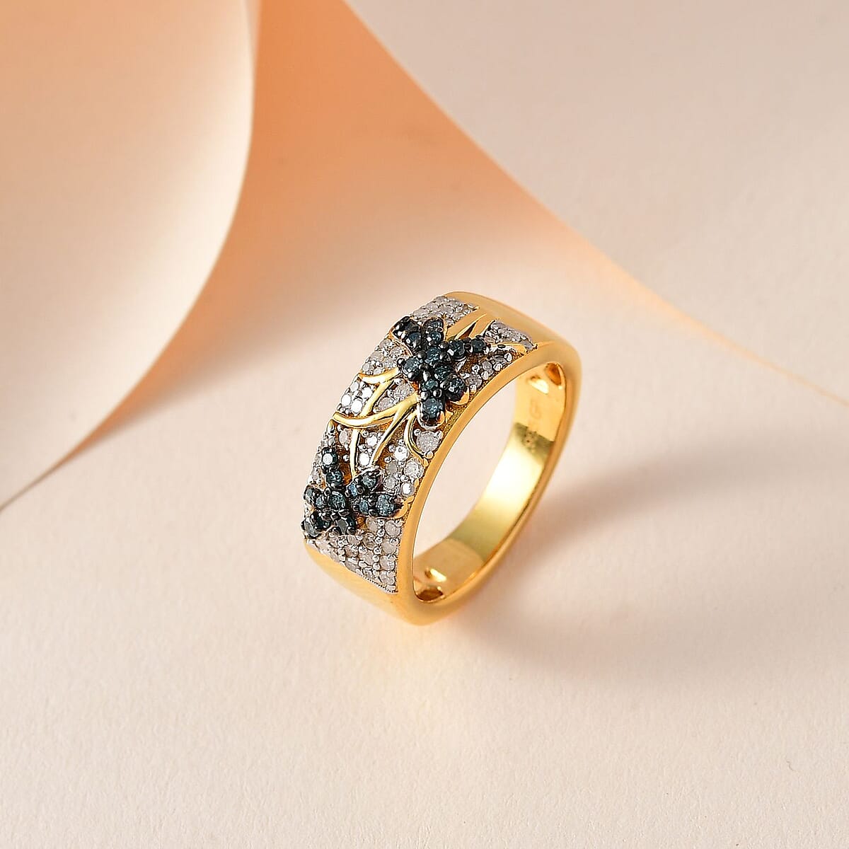 GP Trionfo Collection Blue and White Diamond Dragonfly Ring in Vermeil Yellow Gold Over Sterling Silver (Size 10.0) 0.50 ctw image number 1