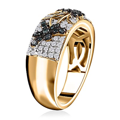 GP Trionfo Collection Blue and White Diamond Dragonfly Ring in Vermeil Yellow Gold Over Sterling Silver (Size 10.0) 0.50 ctw