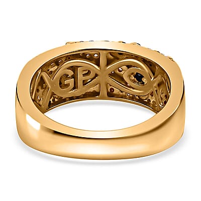 GP Trionfo Collection Blue and White Diamond Dragonfly Ring in Vermeil Yellow Gold Over Sterling Silver (Size 10.0) 0.50 ctw