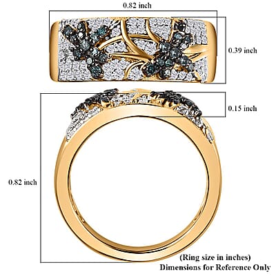 GP Trionfo Collection Blue and White Diamond Dragonfly Ring in Vermeil Yellow Gold Over Sterling Silver (Size 10.0) 0.50 ctw