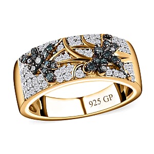 GP Trionfo Collection Blue and White Diamond Dragonfly Ring in Vermeil Yellow Gold Over Sterling Silver (Size 7.0) 0.50 ctw